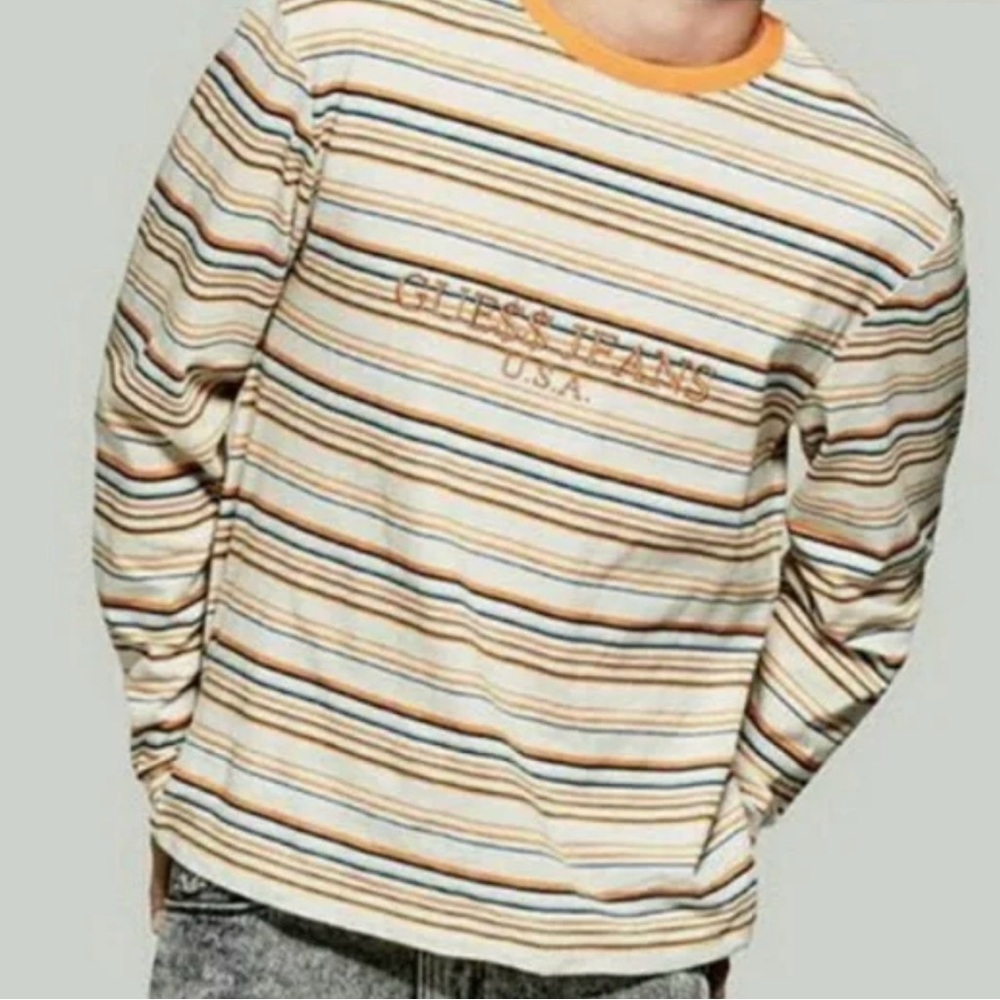 GUESS Jeans x A$AP Rocky - Striped Long Sleeve T-Shirt - Orange/White/Blue - XS